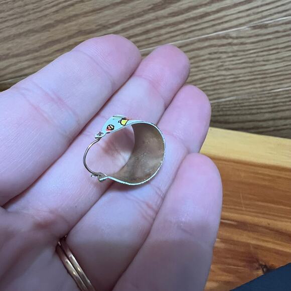 Vintage Set 1970's LadyBug Earrings Thin Metal Small Hoop Art Deco Style - Picture 6 of 8